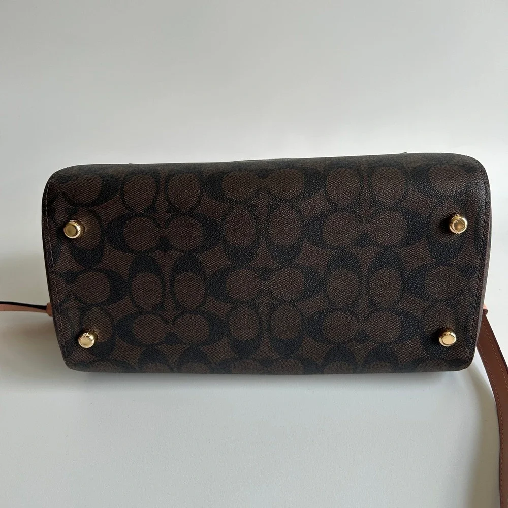 Coach Rowan Satchel Brown Pink Signature Canvas Leather Bag J2198-83607